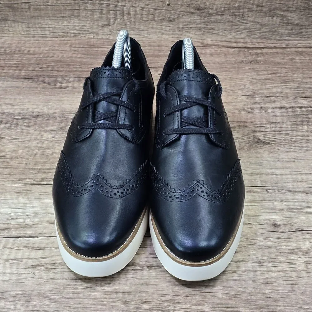 Cole Haan Grand City Platform Women's Size 10B Black Leather Oxford Shoes W30715